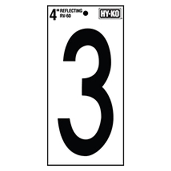 Hy-Ko 4In Reflective Number 3, 10PK B00569